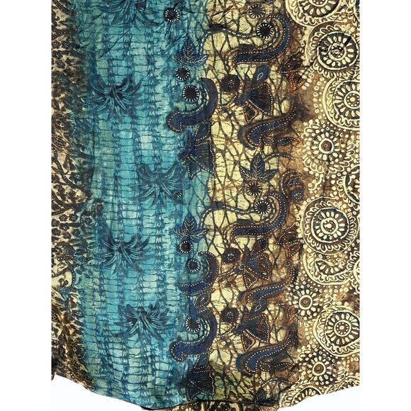 Chicos Silk Boho Button-Up Blouse Green Teal Brown Floral XL Artsy Comfort Loose - Picture 8 of 14